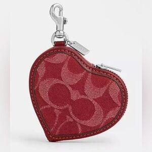 NWT Coach Heart Bag Charm in Signature Denim CDC91 Silver Red Denim/ Leather